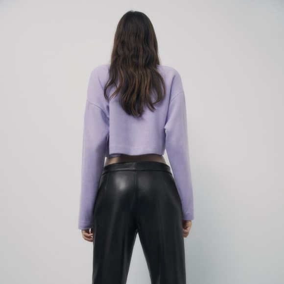 BNWOT Zara Soft Cropped T-shirt  Lilac - Picture 4 of 5